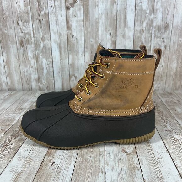 Red head leather duck boots flannel lined warm boots Mens 8 - Picture 2 of 8